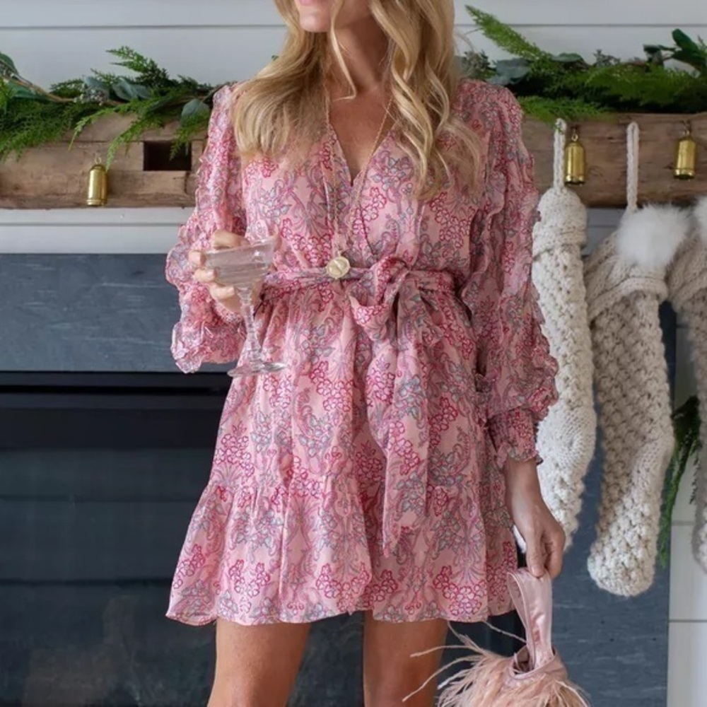 Marea by Liz Joy Cala Rosado Pink Mini Dress Ruffled Size Medium